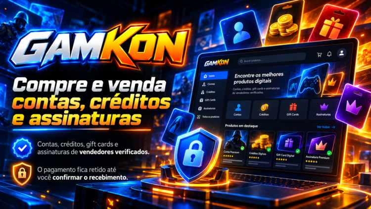 Gamkon: marketplace para comprar e vender contas, créditos, gift cards e assinaturas